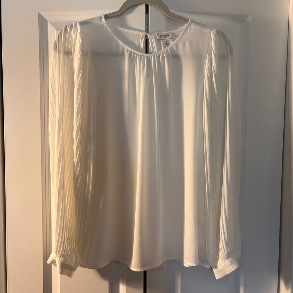 J. Crew Cream Pleated Long Sleeve Bib Collar Blouse